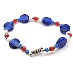Funky Chunky Blown Glass Bracelet 8.5in